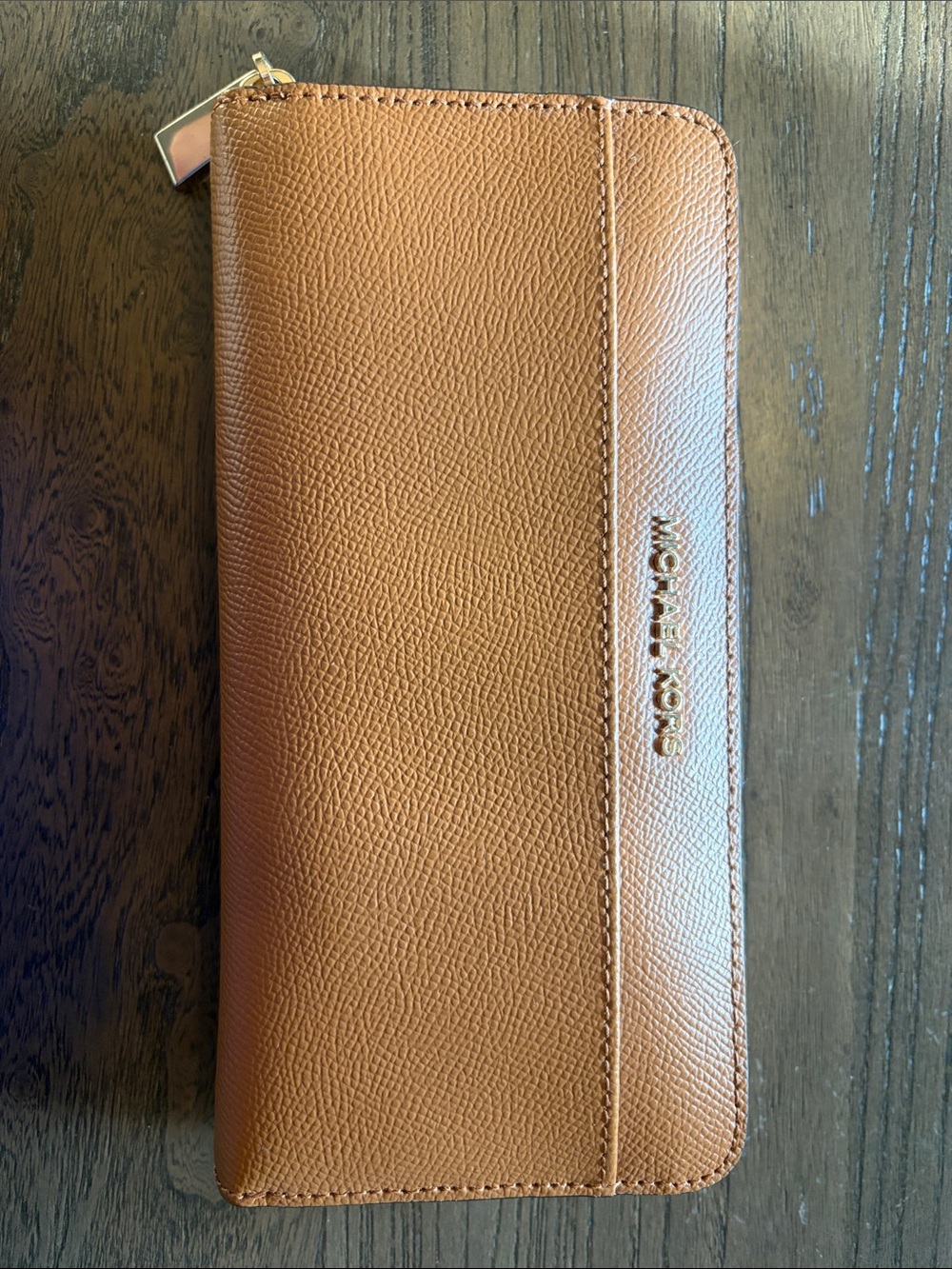Michael Kors Like New Cognac Pebbled Zip Around Wallet